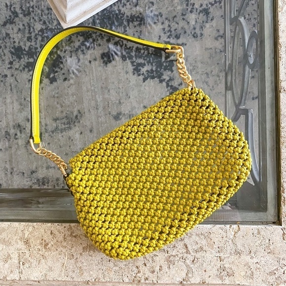 Tory Burch Bag Kira Chevron Macrame Woven Small Shoulder Leather Pear GUC - Picture 13 of 16